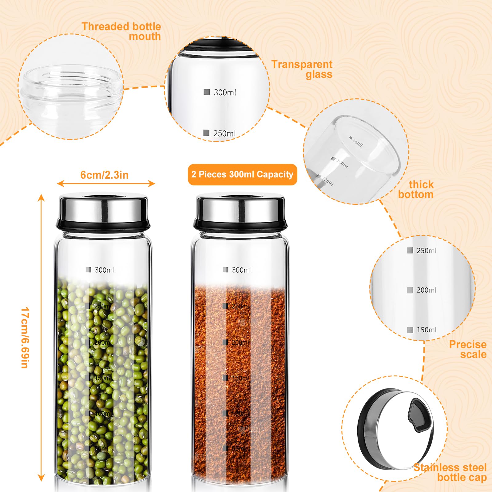 APACALI 4 Pièces Pot Epices Verre 300ml, Bocaux à Épices Borosilicaté, Pot pour Epice Cuisine Vide Avec Couvercle Rotatifs, pour lespour cuisine, barbecue en plein air APACALI 4 Pièces Pot Epices Verre 300ml, Bocaux à Épices Borosilicaté, Pot pour Epice Cuisine Vide Avec Couvercle Rotatifs, pour lespour cuisine, barbecue en plein air