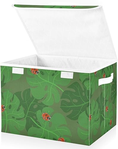 Miniatura 2 de Monstera - Contenedores plegables de almacenamiento de hojas de mariquita para ropa, contenedores de almacenamiento de tela con asa reforzada, cubos