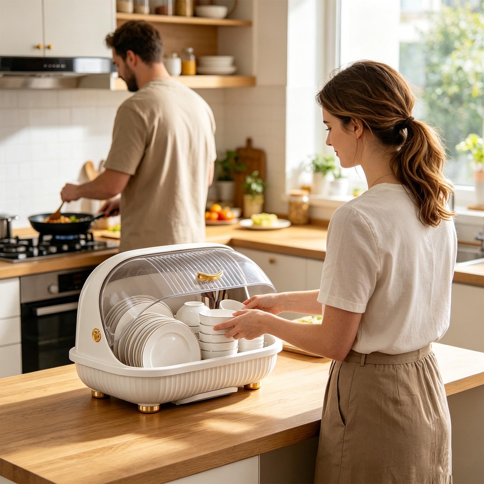 Escurridor de Platos con Tapa Polvo y Asa | Escurridor de Cocina para Tazas, Biberones, Platos, Vasos, Apartamento Pequeño, Autocaravana, Despensa