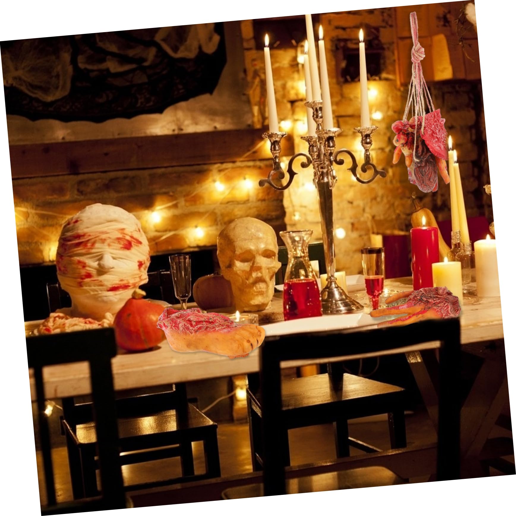 Garneck Decorazione di Halloween 9 Pezzi Parti del Corpo Finte Rosse in Plastica Mano e Piede Rotti Appendibili per Festa di Halloween e Decorazioni da Casa Infestata