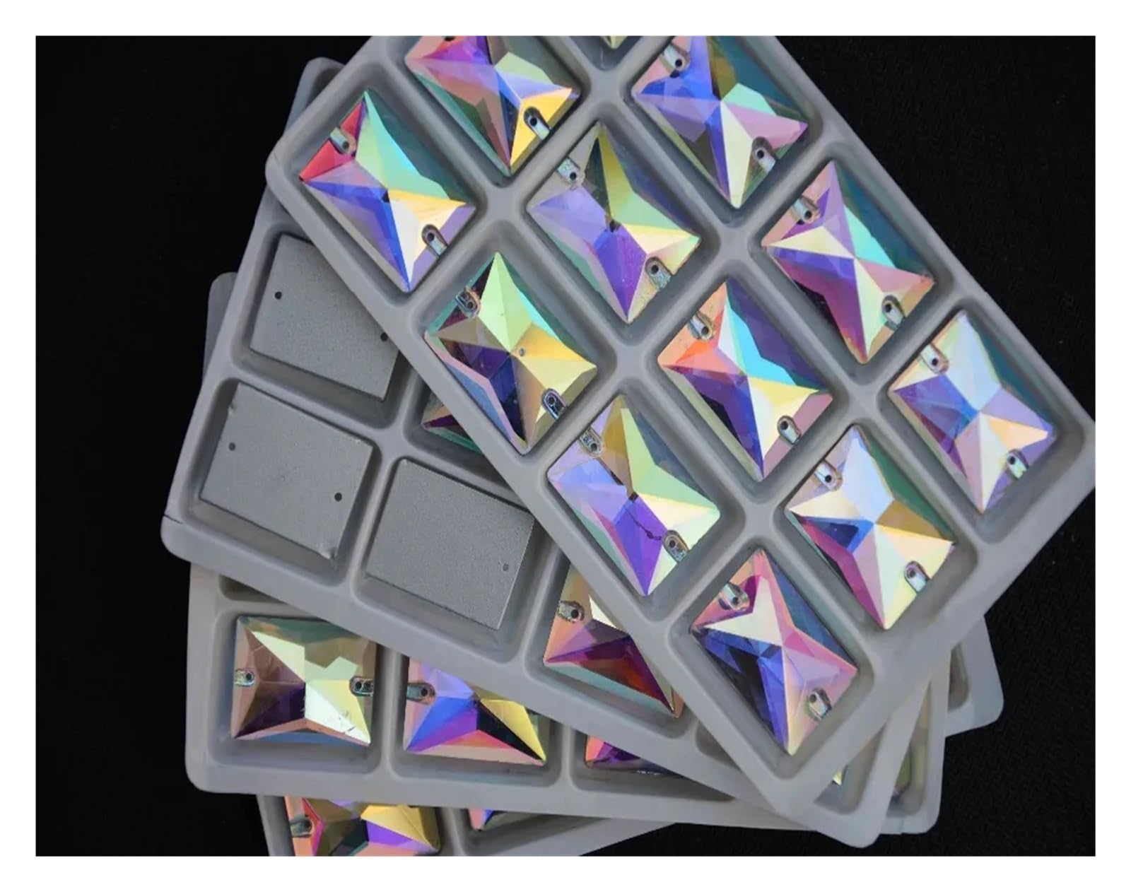 LIUCH Szkło kryształowe kształt prostokąta przyszyć kamień krystalicznie czyste AB 2 otwory 8 * 10mm,10 * 14mm,13 * 18mm,18 * 25mm ośmiokątne koraliki do biżuterii(13x18mm 140pcs)