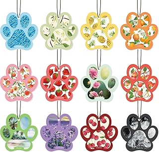 12 Pcs Dog Paw Shape Car Air Fresheners Dog Lovers Automotive Hanging Air Fresheners Cute Pet Scented Car Fresheners for Women Men Gift Car Mirror Decor Accessories Fragrance Odor Eliminator