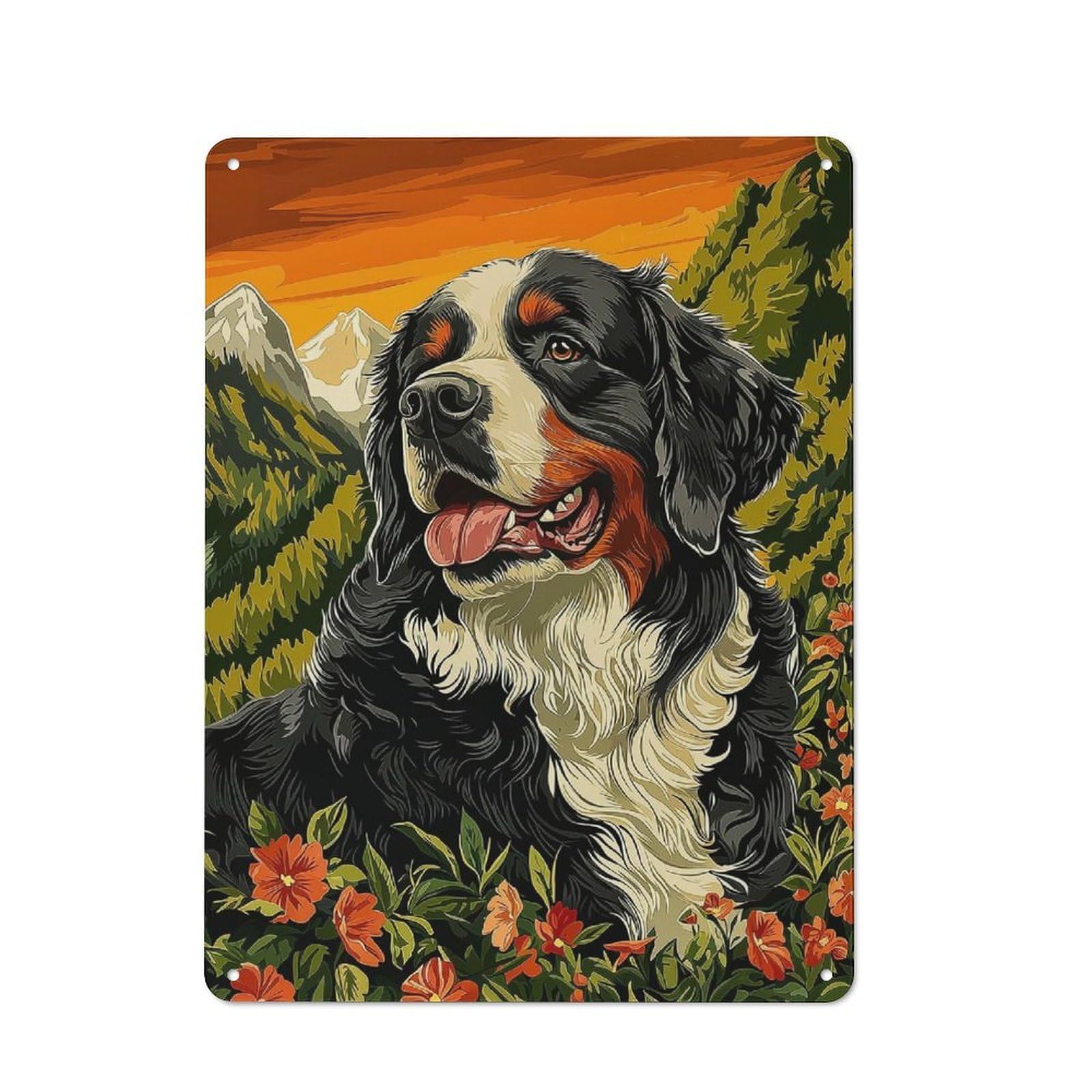 Junmoney Style-16 Bernese Mountain Dog In Mountain Landscape Retro Tin Wall Plaque 40X30cm For Hobby Room Or Studio, New Home Wall Decor For Hobby Room Decor Fans