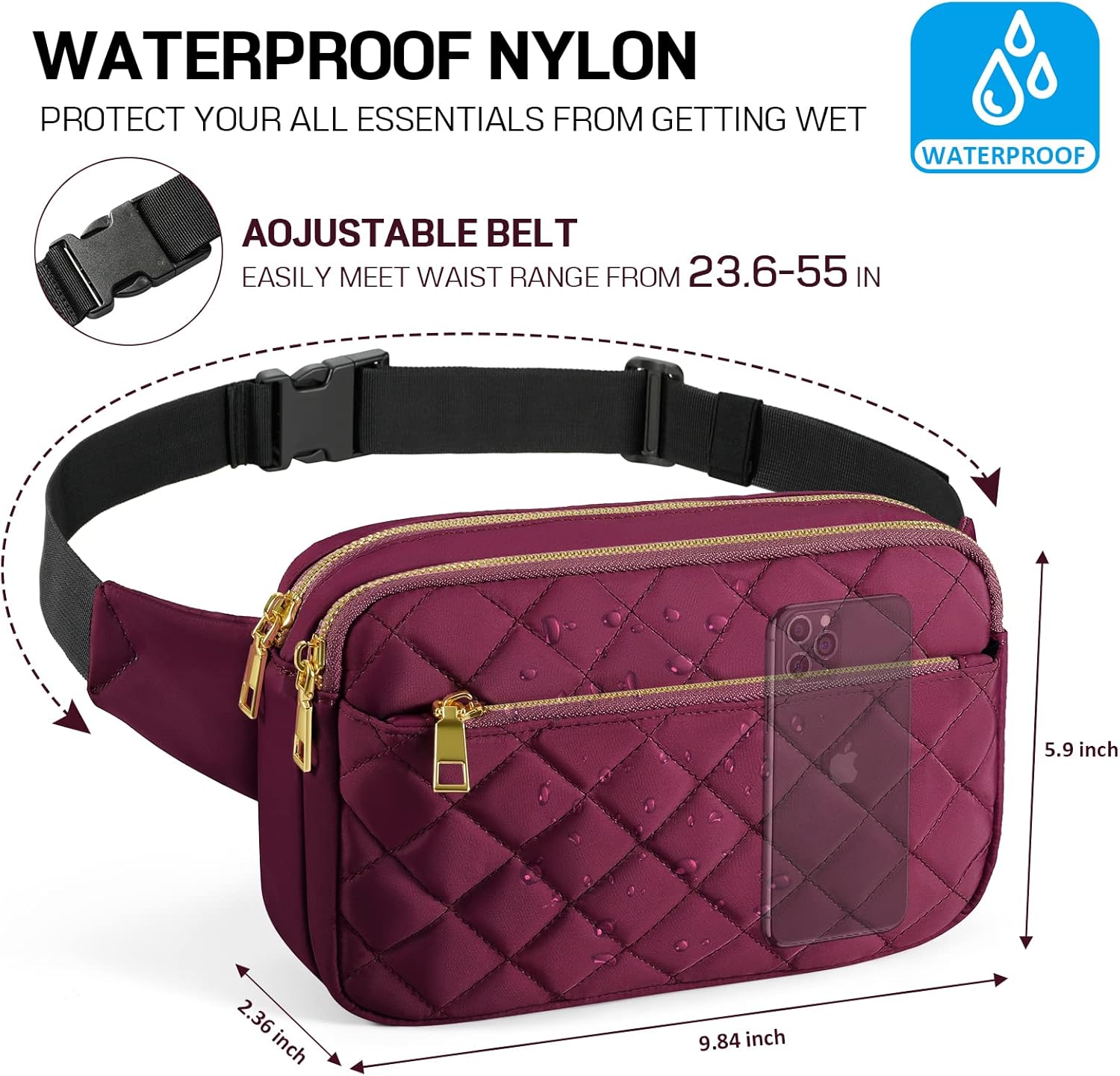 CXWMZY Fashion Fanny Packs for Women & Men, Girls Boys Teens Waist Bag Hip Bum Bag Cute Fanny Pack Casual Bum Bag with Multi-Pockets Adjustable Belts for Disney Traveling Cycling Running (Wine Red) - Image 5