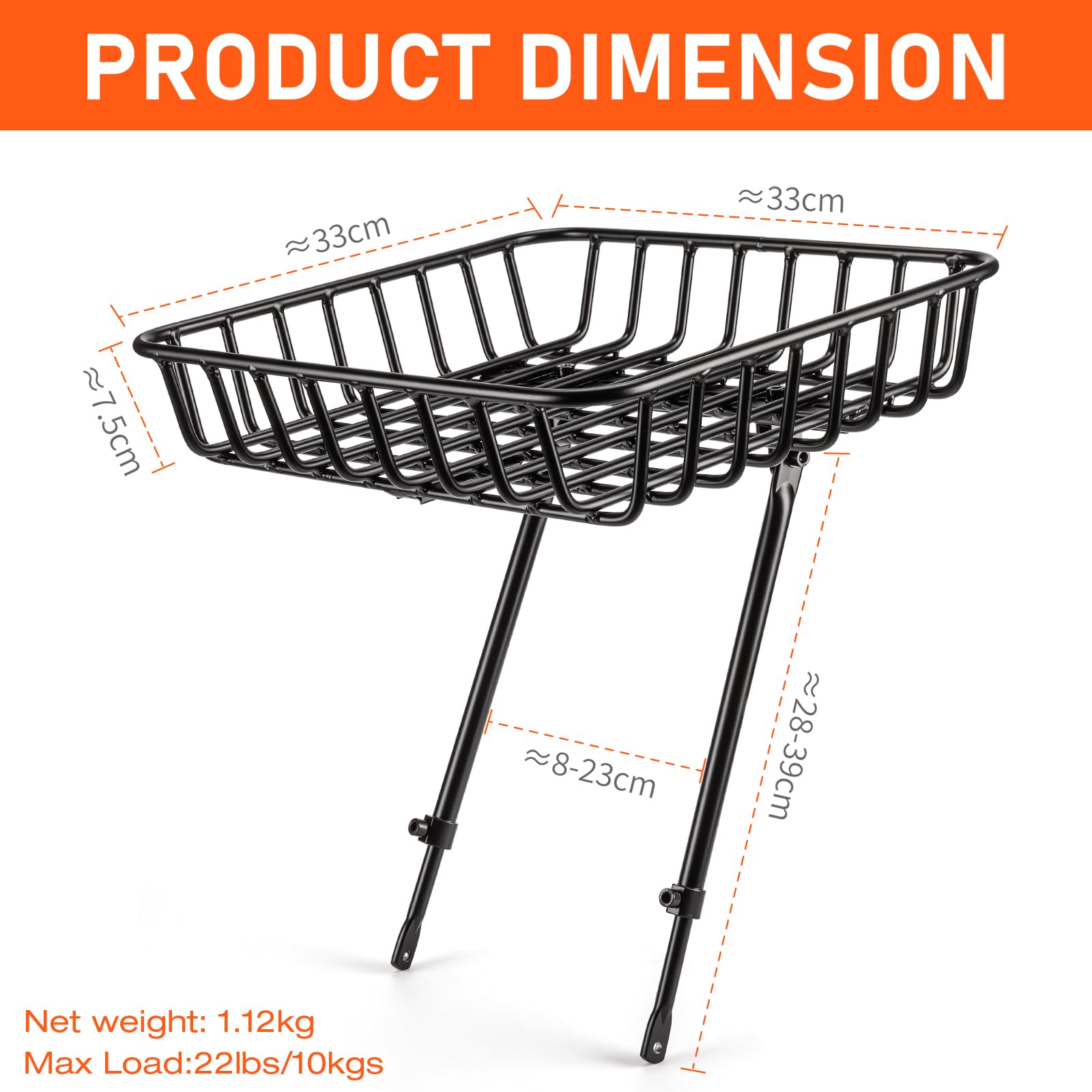 CXWXC Bike Basket Rack - Large Front Bicycle Basket with Struts