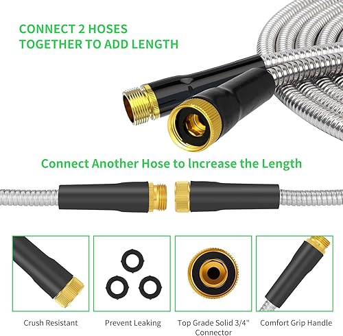 Miniatura 6 de Manguera de agua de 50 pies, ligera, a prueba de pinchazos y óxido, resistente de acero inoxidable de 50 pies, manguera de jardín para patio,