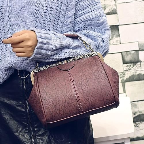 Miniatura 4 de Bolso vintage para mujer, bolso de hombro de cuero auténtico, cierre de cierre de cierre de cierre para uso cruzado de noche