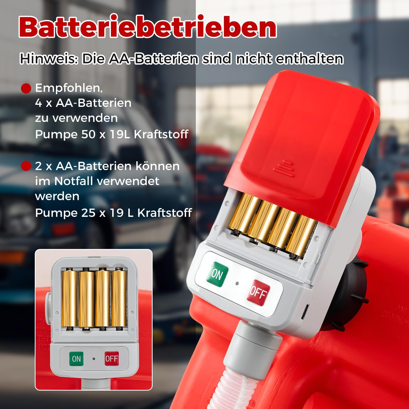 FANTASK Pompe de transfert de carburant électrique 3,2 GPM avec tuyau et 3 adaptateurs Rouge/blanc