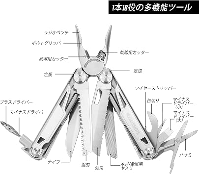 Swiss+Tech Multi-Function Pliers Outdoor Multi-Tool Multi-Pliers 16-in-1 with Lock Function Cutter Saw Driver Measuring Tape Bottle Opener File with Pouch for Outdoor DIY Climbing Camping Fishing