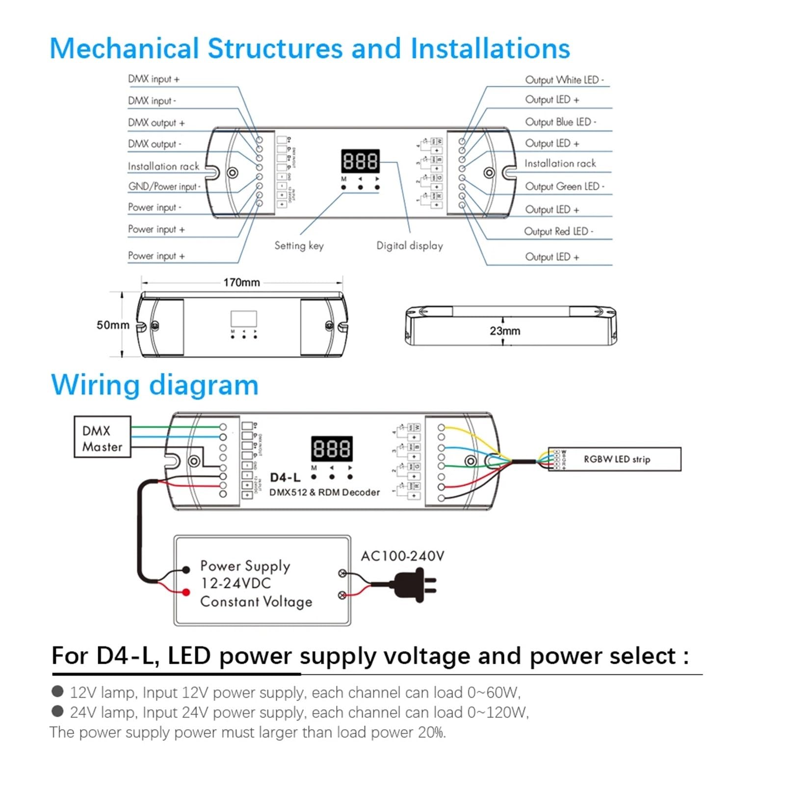 DMX512 dekoder 4CH 5A PWM CV RDM 512-dekoder 12 V 24 DC monochromatyczny CT RGB RGBW, sterownik 4 w 1 D4-L