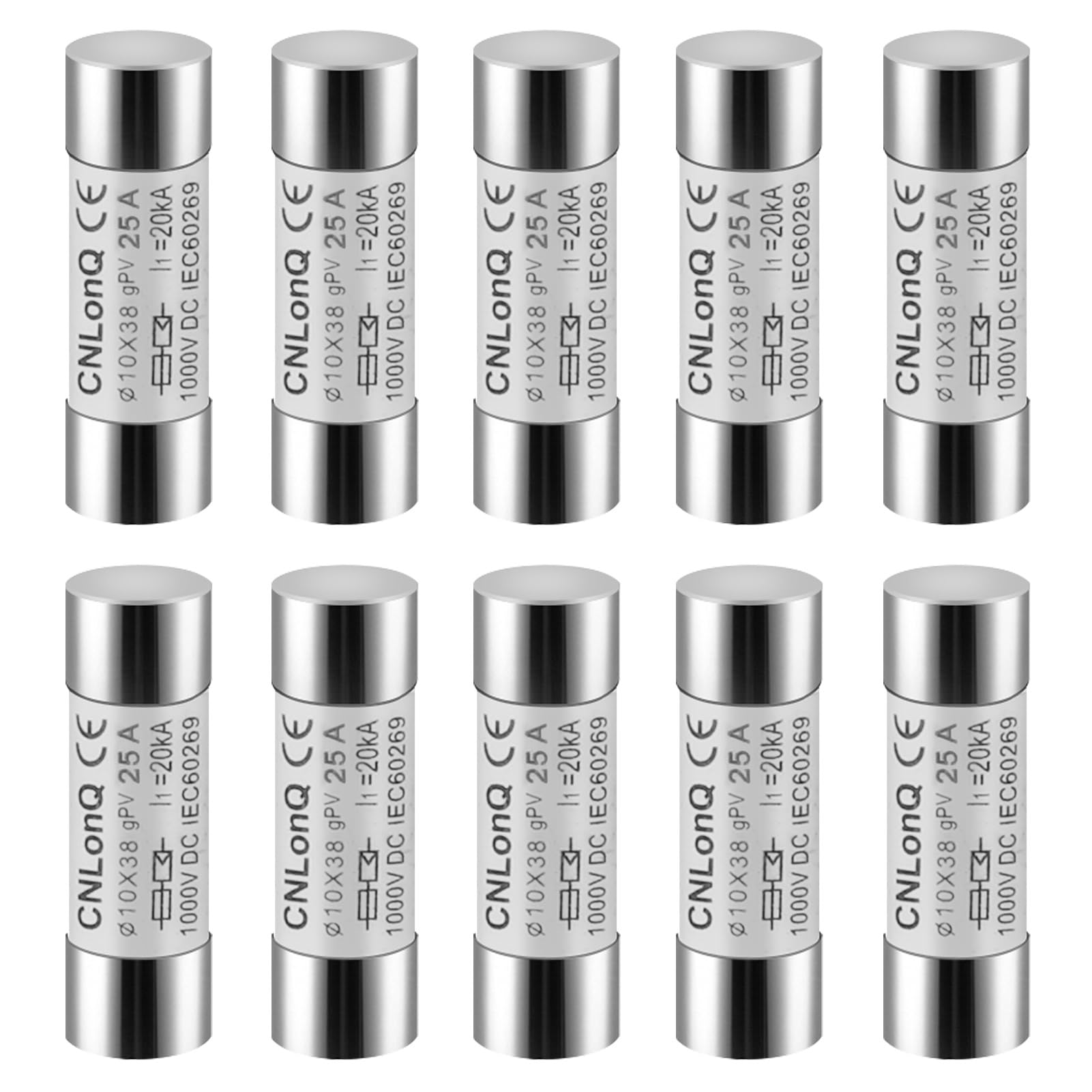 DEWIN Fusibles fotovoltaicos,Fusible Fotovoltaico Solar DC1000V 25A Fusibles Solares 10X38 mm Enlace de Fusible Tipo gPV,para Protección del Sistema Solar Fotovoltaico (25A)