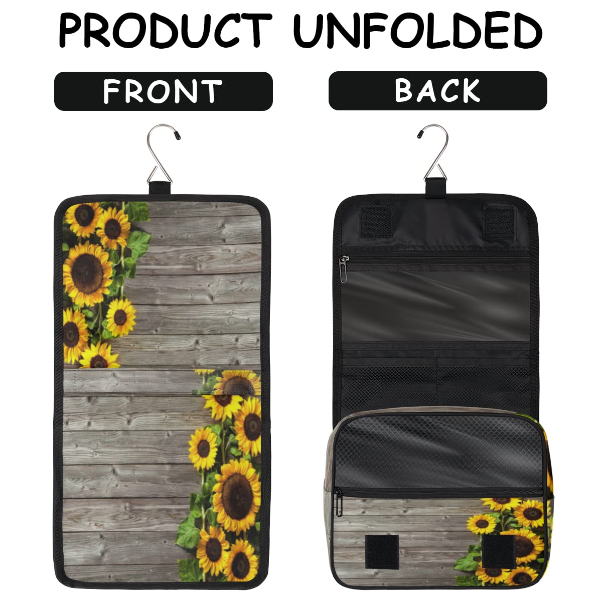 Słonecznik Deski Podróżna Kosmetyczka Słonecznik Retro Mycie Torba Unisex Wiszące przybory toaletowe Kosmetyczka Organizer do makijażu, wielobarwny, Jeden rozmiar