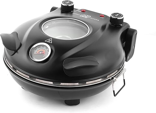 Klaif Electric Pizza Oven, With 31cm Ceramic Stone, Visible Glass Window, 4-minites Pizza Maker, 5 Temp Settings 420°C Max, 1200W, LM-Black