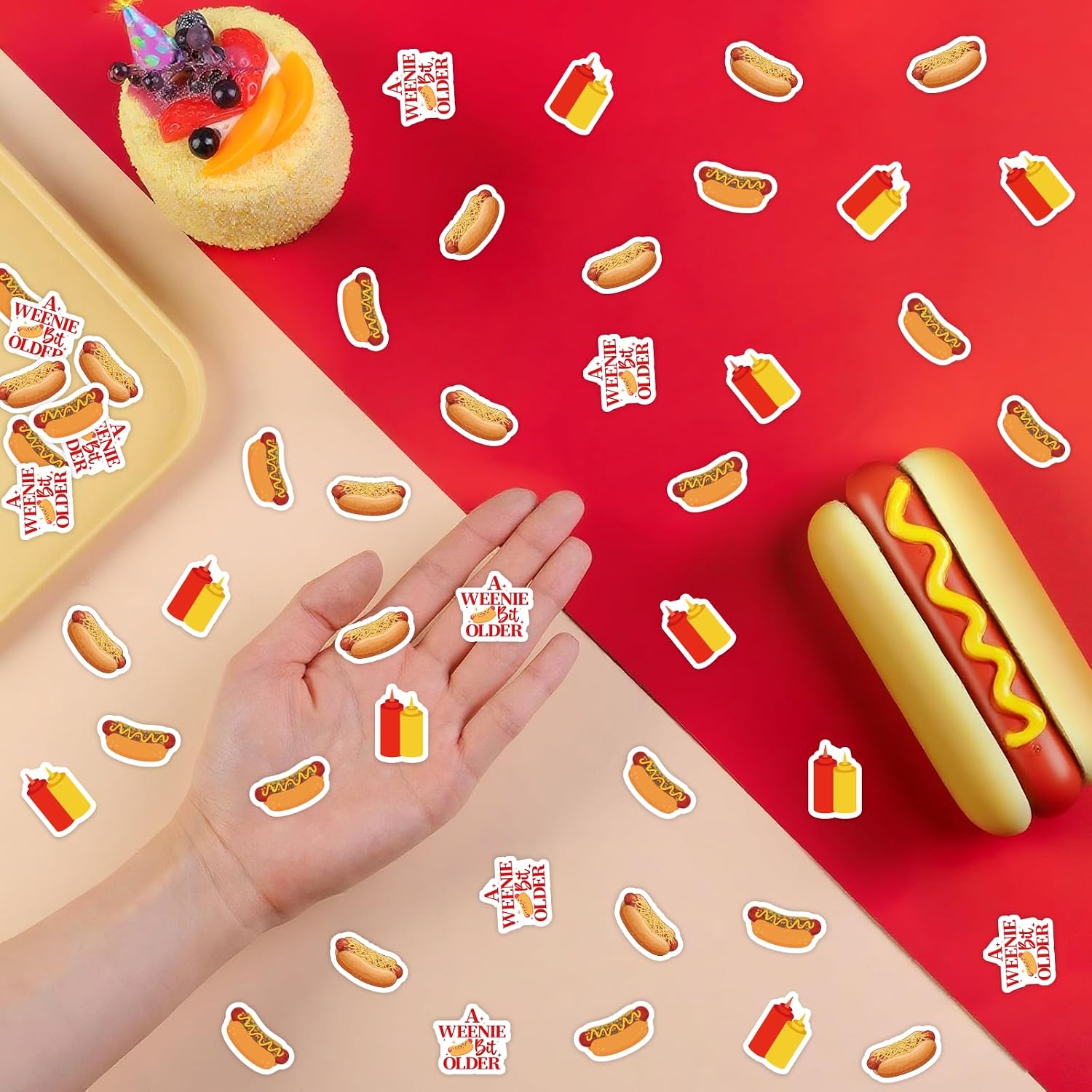 Jollyboom a Weenie Bit Older Birthday Decorations, 200pcs Hot Dog Birthday Decorations Confetti for Women Weenies and Tinies Retro Bbq Cookout Party