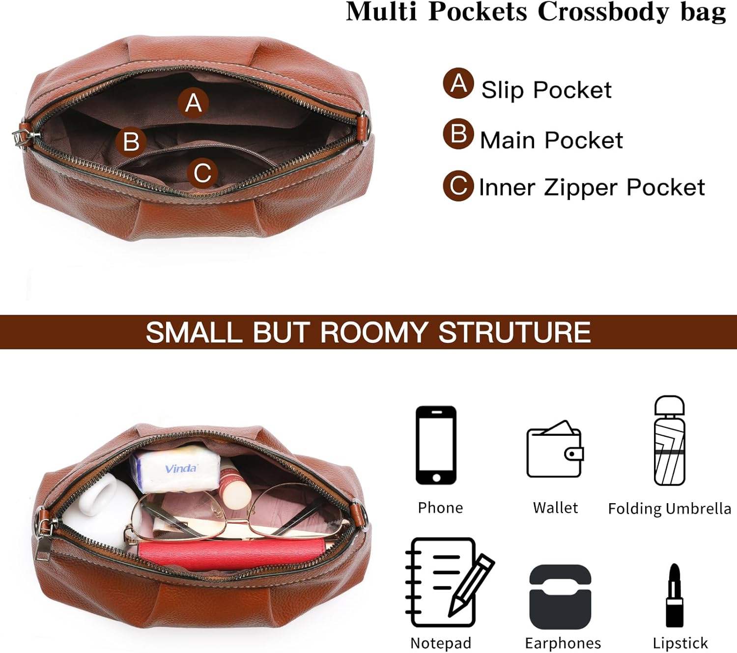 GOIACII Crossbody Bags for Women Small Purses Shoulder Bag with Wide Strap Leather - Image 3