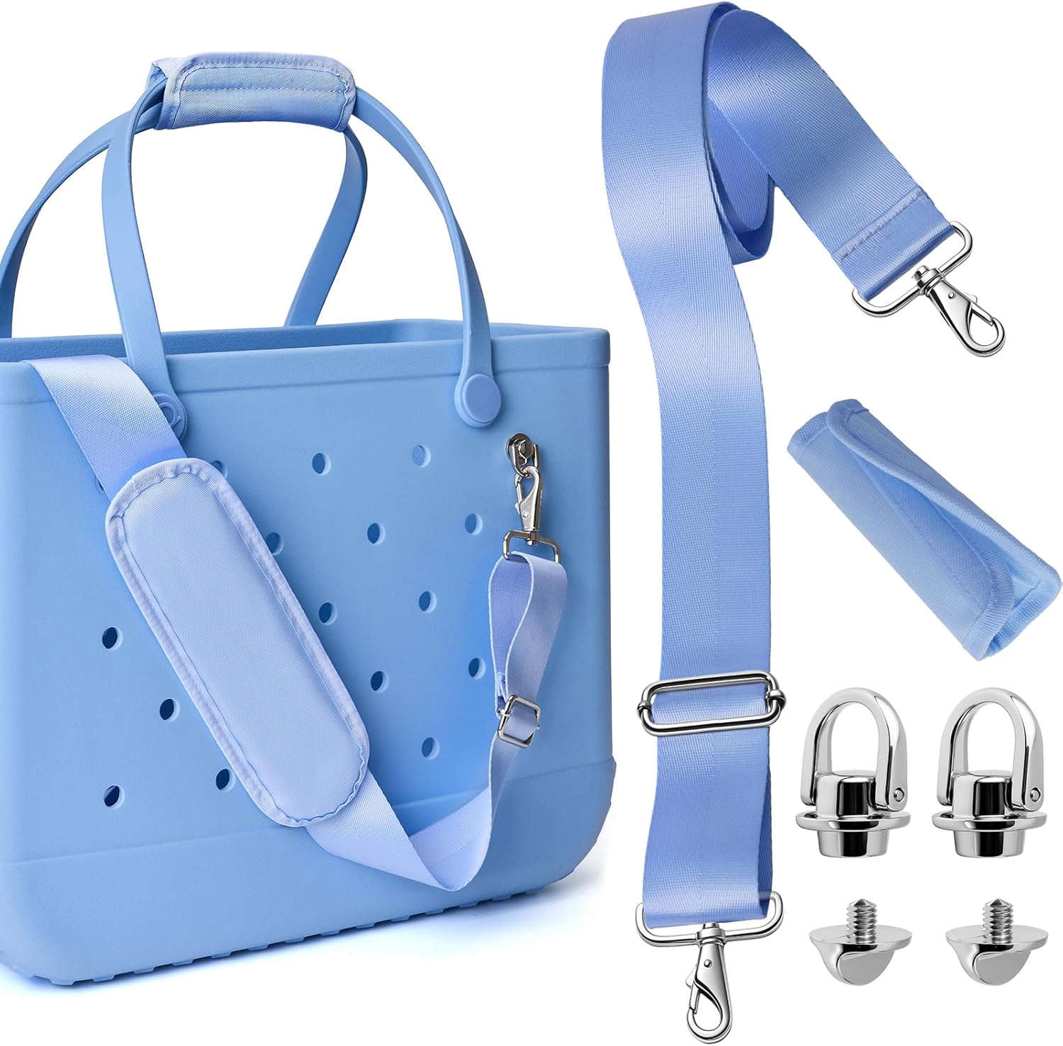 SUITMAT Shoulder Strap for Bogg Bag with Rustproof Metal Connectors, Widened Crossbody Strap for Bogg Bag, Wrap for Rubber Beach Tote, Made of Anti-Slip Nylon, Carolina Blue (Tote Not Included)