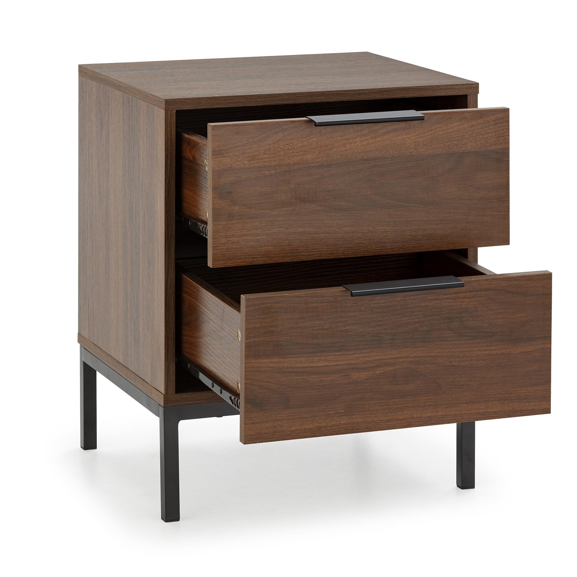 HOMN LIVING Mesita de Noche Auri 2 cajones Color Nogal, 50 cm (Ancho) 40 cm (Profundo) 55 cm (Altura)