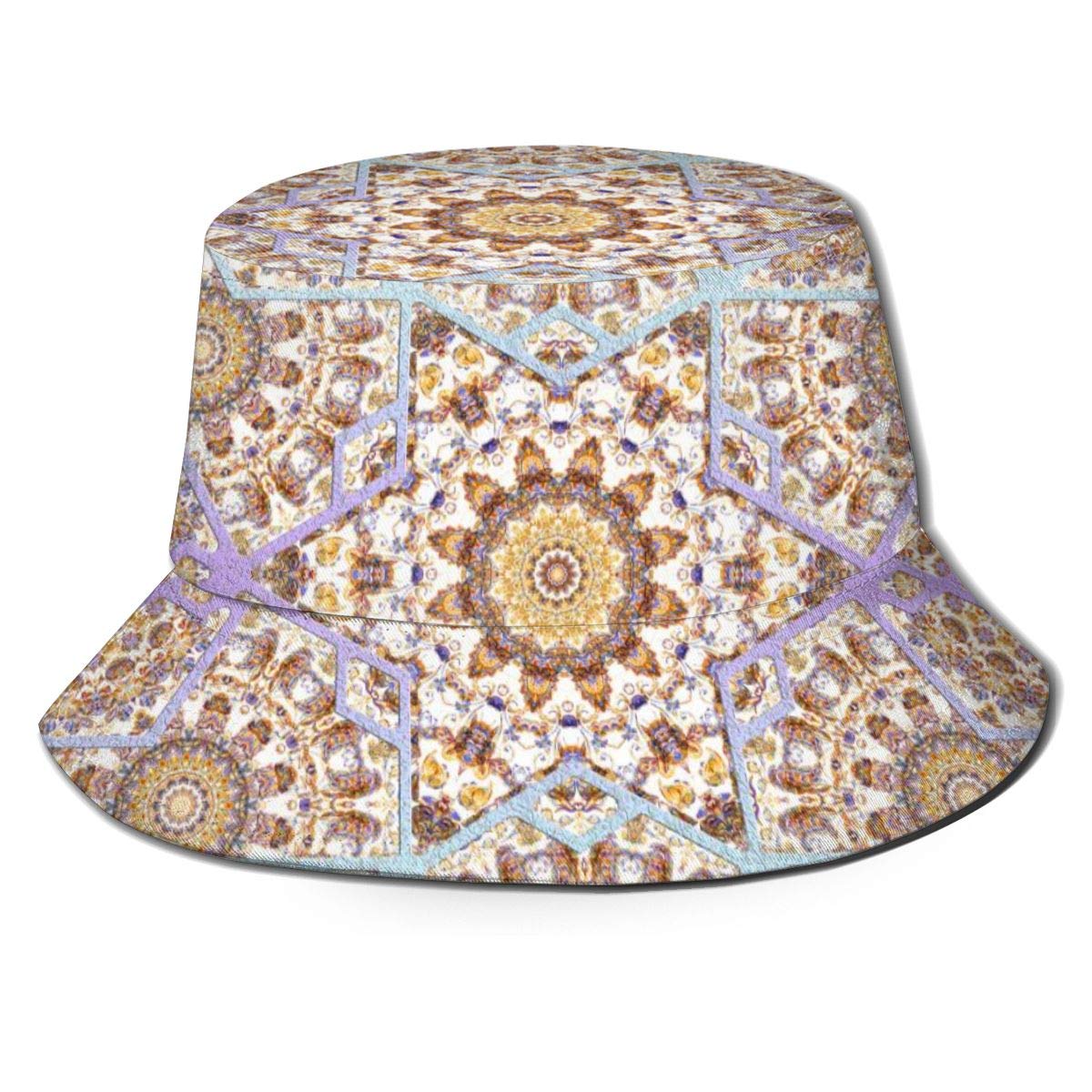 Fisherman's Hat Islamic Pattern Arabian Style Hand Painted Watercolor Foldable Reversible Unisex Adult Fashion Bucket Cap Summer Fisherman Hat Outdoor Cap, Many Patterns