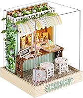 Vista 15 de CUTEROOM Juego de bricolaje para casa de muñecas en miniatura con muebles de madera, kit de casa de madera con cubierta antipolvo y luz LED