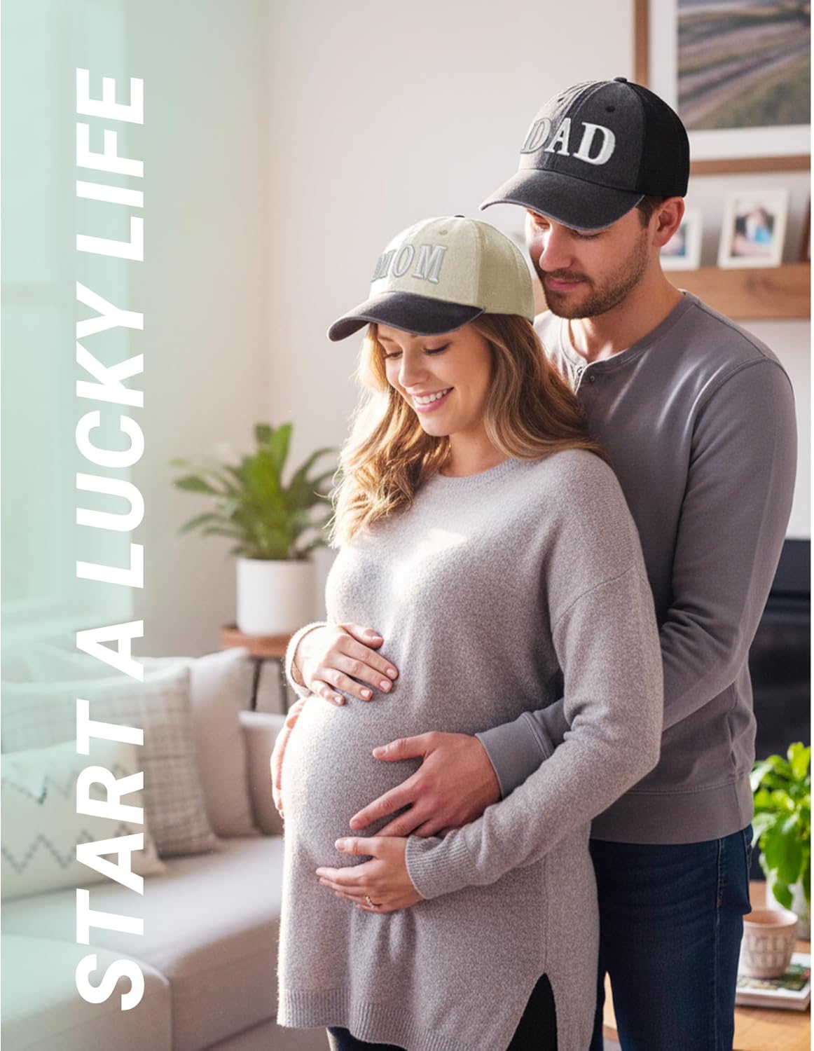 Mom and Dad Hats for New Parents Gifts，Pregnancy Announcement Unconstructed Mesh Caps for Couples - Image 6