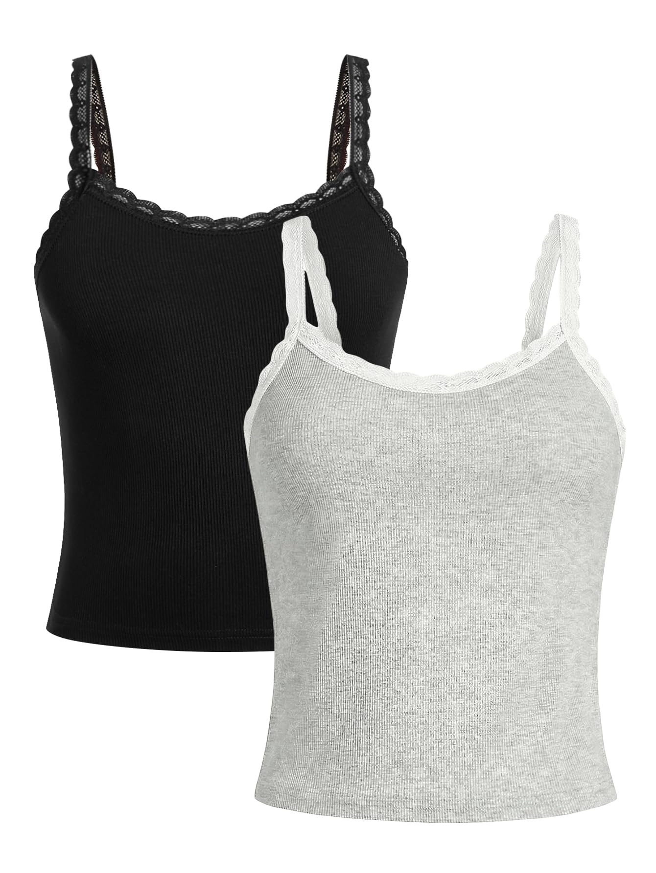 Photo 1 of RoseSeek Girl's Lace Ribbed Sleeveless Tank Tops Basic Camisole Cute Shirts