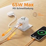 TESSAN Worldwide Travel Adapter z USB C GaN 65W PD Szybkie ładowanie, Worldwide Travel Plug Adapter z 5 portami USB, Uniwersalny zasilacz do USA, Tajlandii, Japonii, Wielkiej Brytanii, Australii