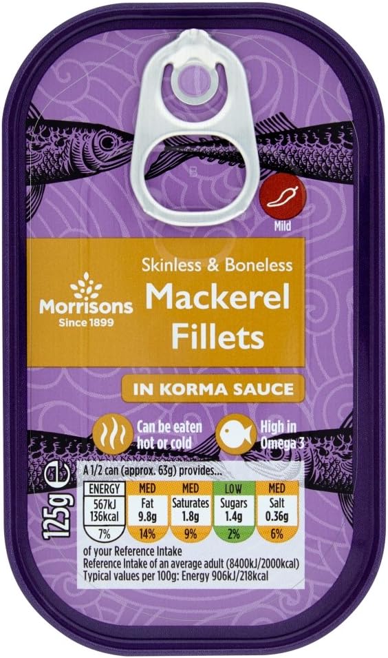 Morrisons Skinless & Boneless Mackerel Fillets in Korma Sauce, 125g