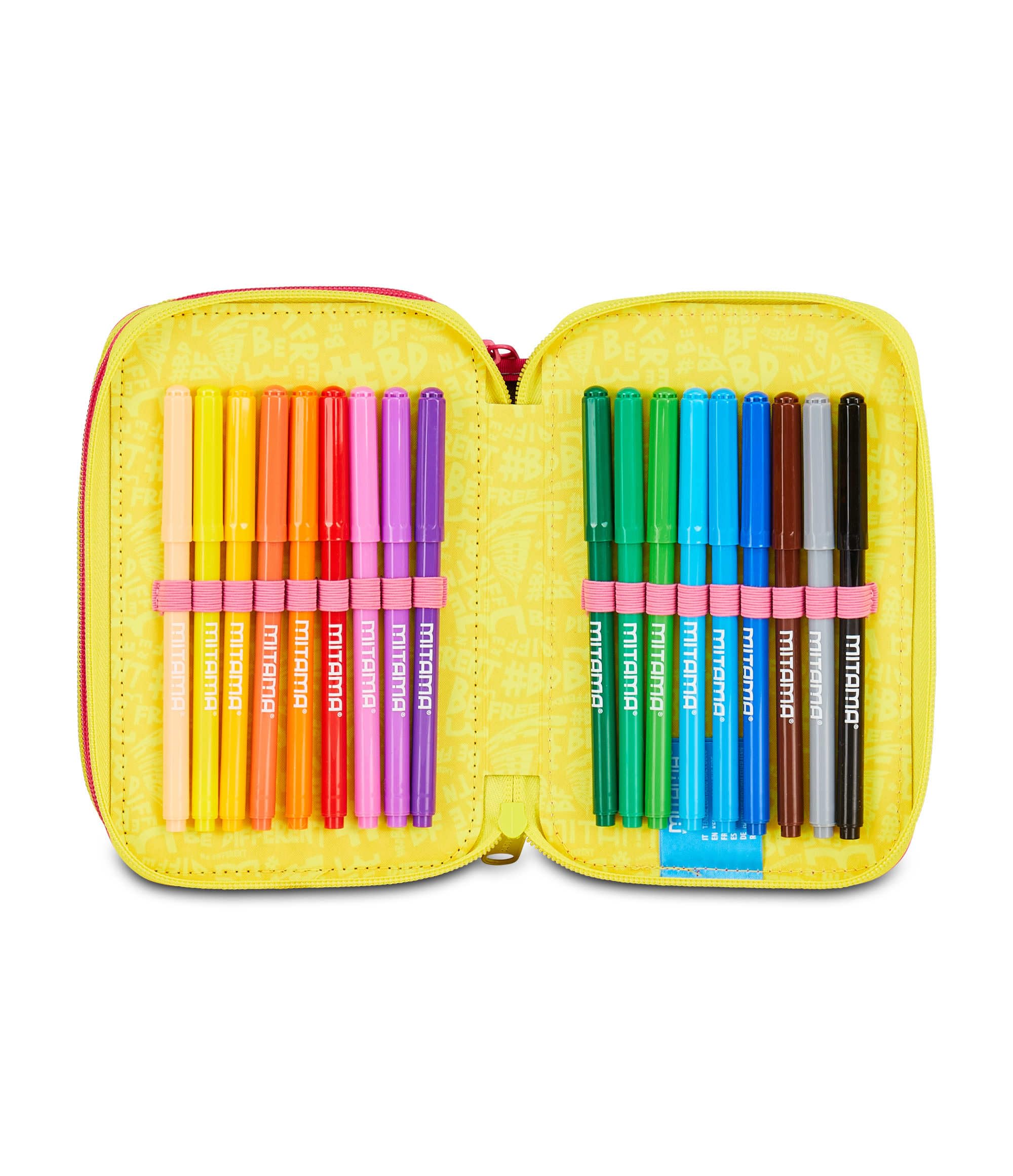 Mitama - Estuche Escolar con 3 Compartimentos, Triple CATROCK, Contenido de 47 Piezas, con lápices, marcadores, portabolígrafos de Escuela Primaria niña, Fucsia, Moderno, Fucsia, Moderno