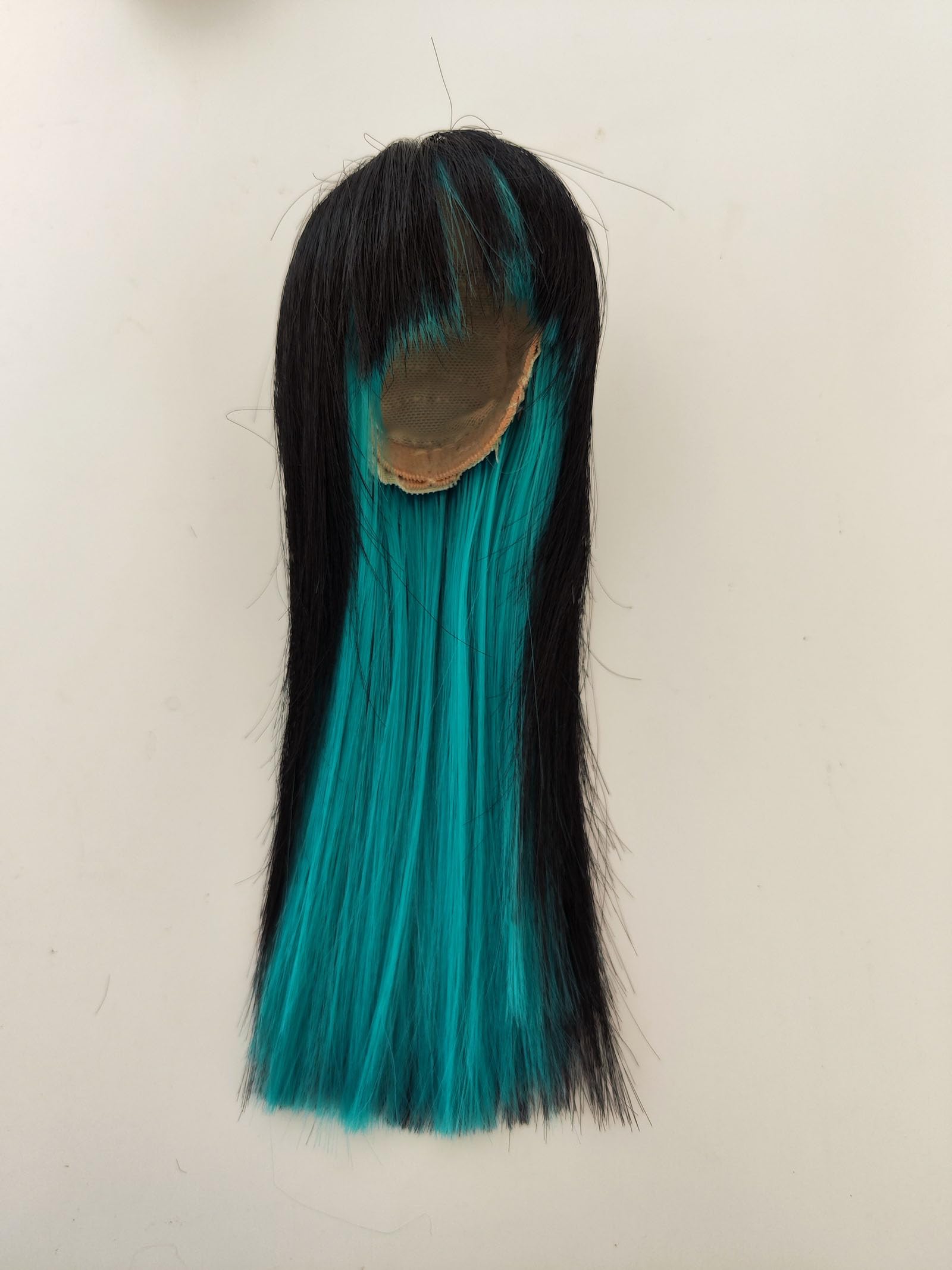 1/6 bjd Wig Head Circumference 6-7inch(16-17cm) high Temperature Fiber Diagonal Bangs Long Straight Hair Black Above and Green Below