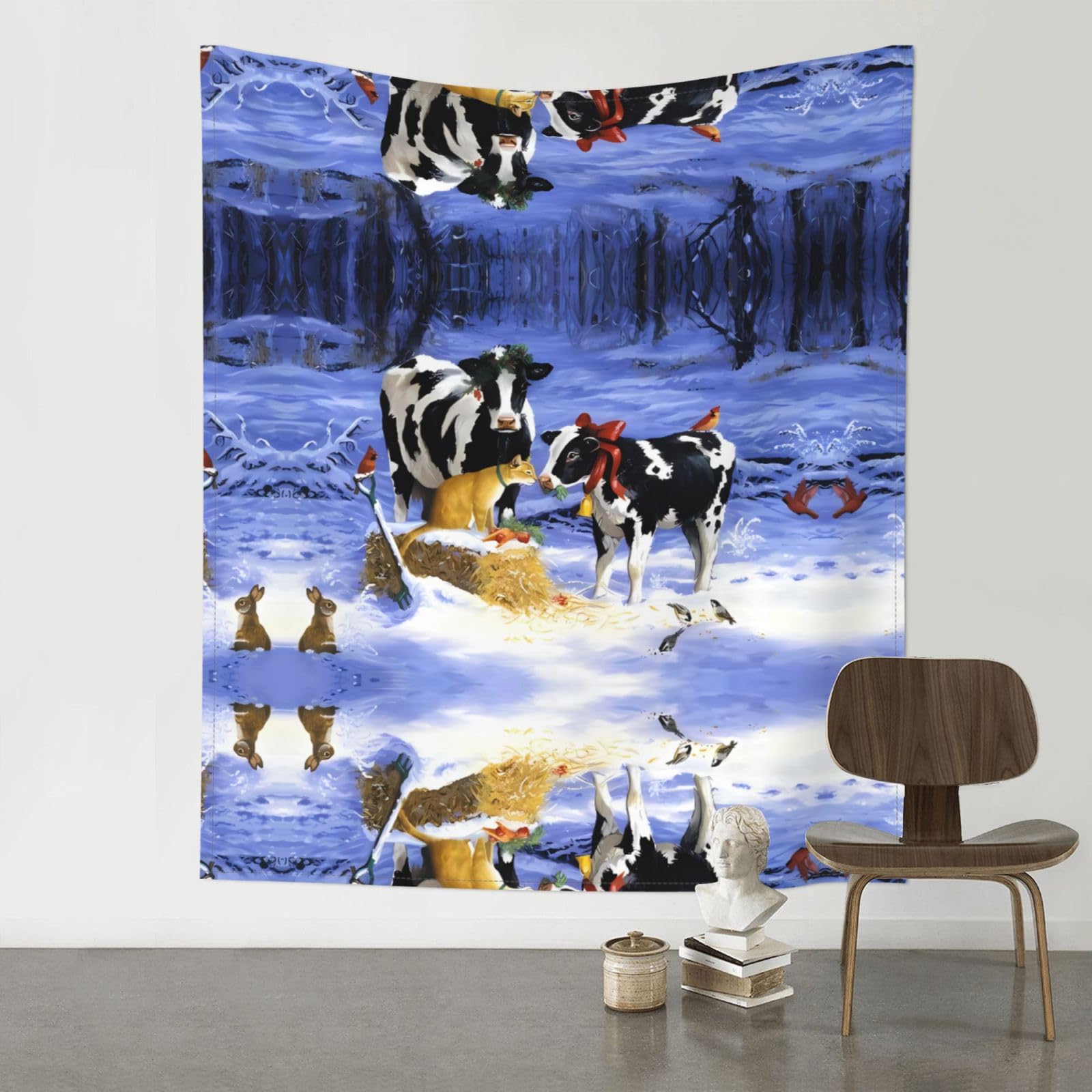 WHJSSF christmas snow Cow Prints Wall Tapestry 60x51in - Boho Decor Throw for Bedroom, Dorm, Picnic & Outdoor Adventures