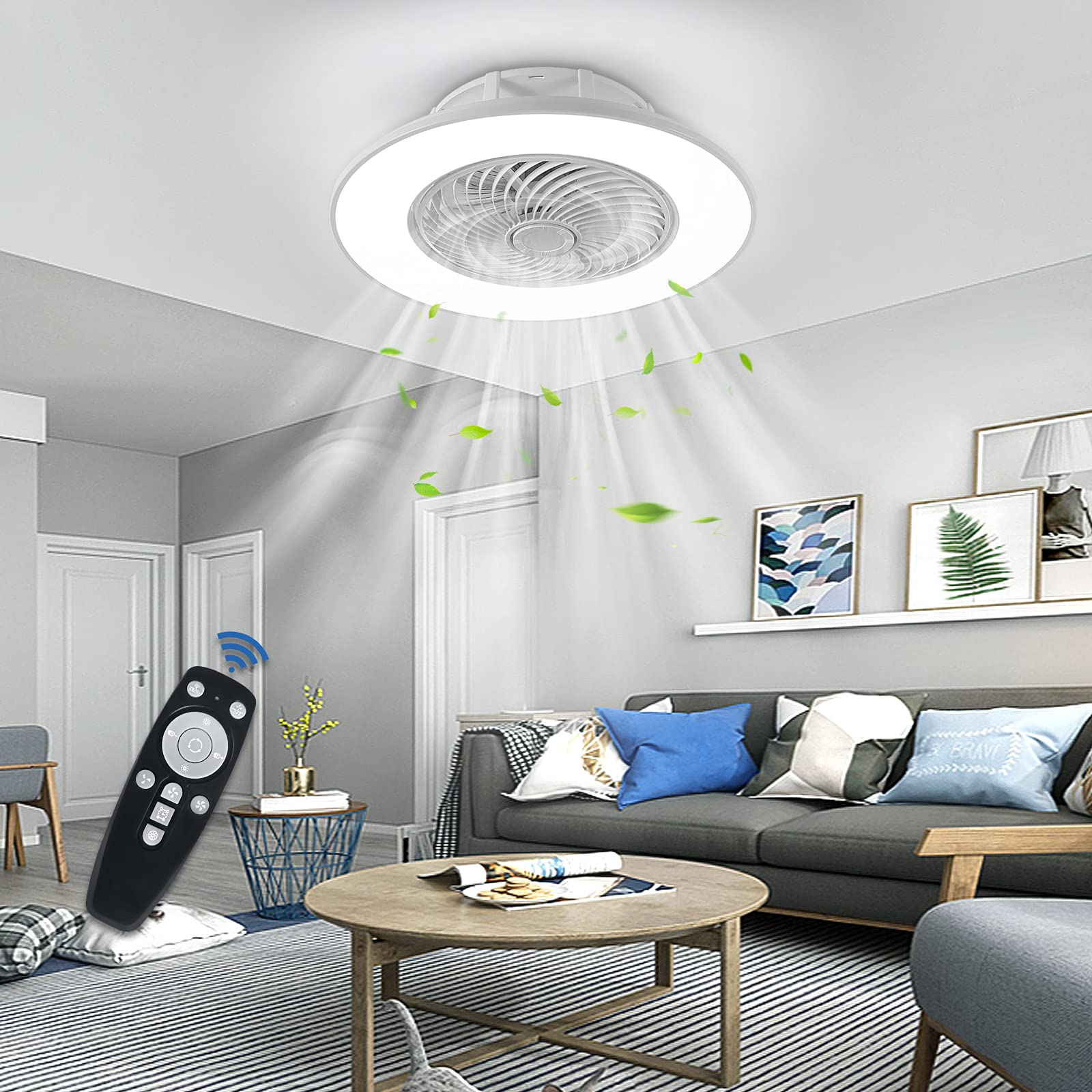 UISEBRT Deckenventilator mit Beleuchtung Moderne LED Deckenleuchte Dimmbar Deckenlampe mit Ventilator & Fernbedienung Lüfterlicht 90W für Wohnzimmer Schlafzimmer Esszimmer