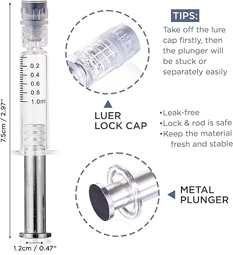 Miniatura 6 de Jeringa de vidrio de borosilicato de 0.0 fl oz con émbolo de metal plateado  Paquete de 100  Jeringa Luer Lock antifugas sin aguja  Jeringa de