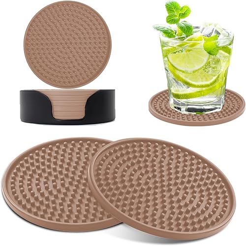 Posavasos de silicona para bebidas 8 unidades, posavasos de silicona para bebidas con soporte, tapete para bebidas antideslizante y antiadherente,
