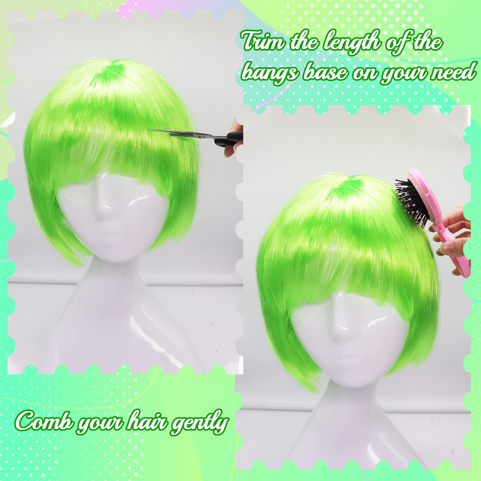 Synthetic Wigs Childs Green Wig Green Wig Kids Green Bob Wig Short