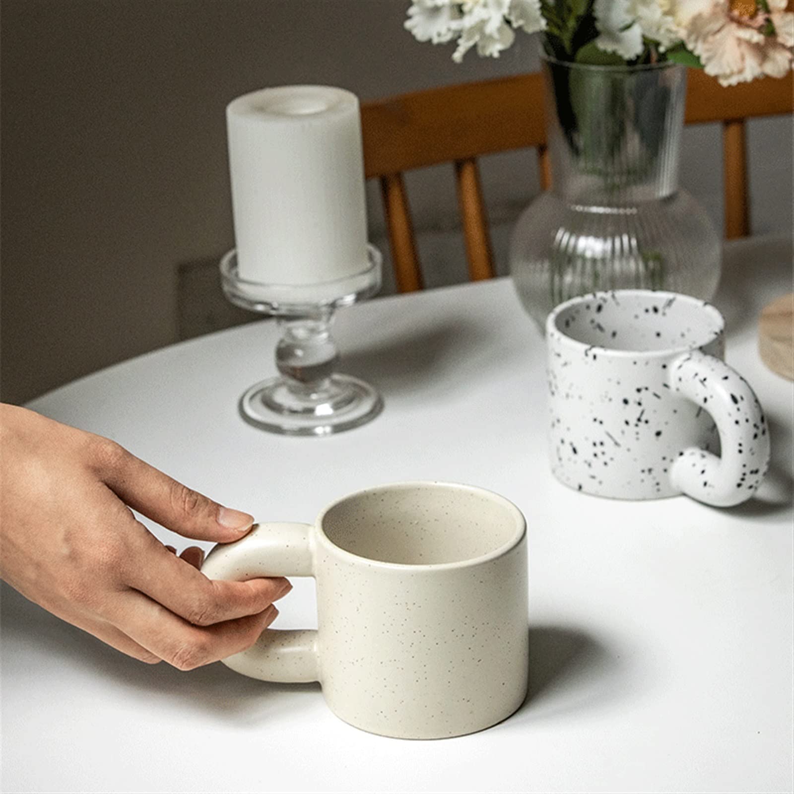 Maison Conception créative de tasse à café en céramique avec poignée épaisse Petits défauts Tasse eau thé Décoration(Blanc)