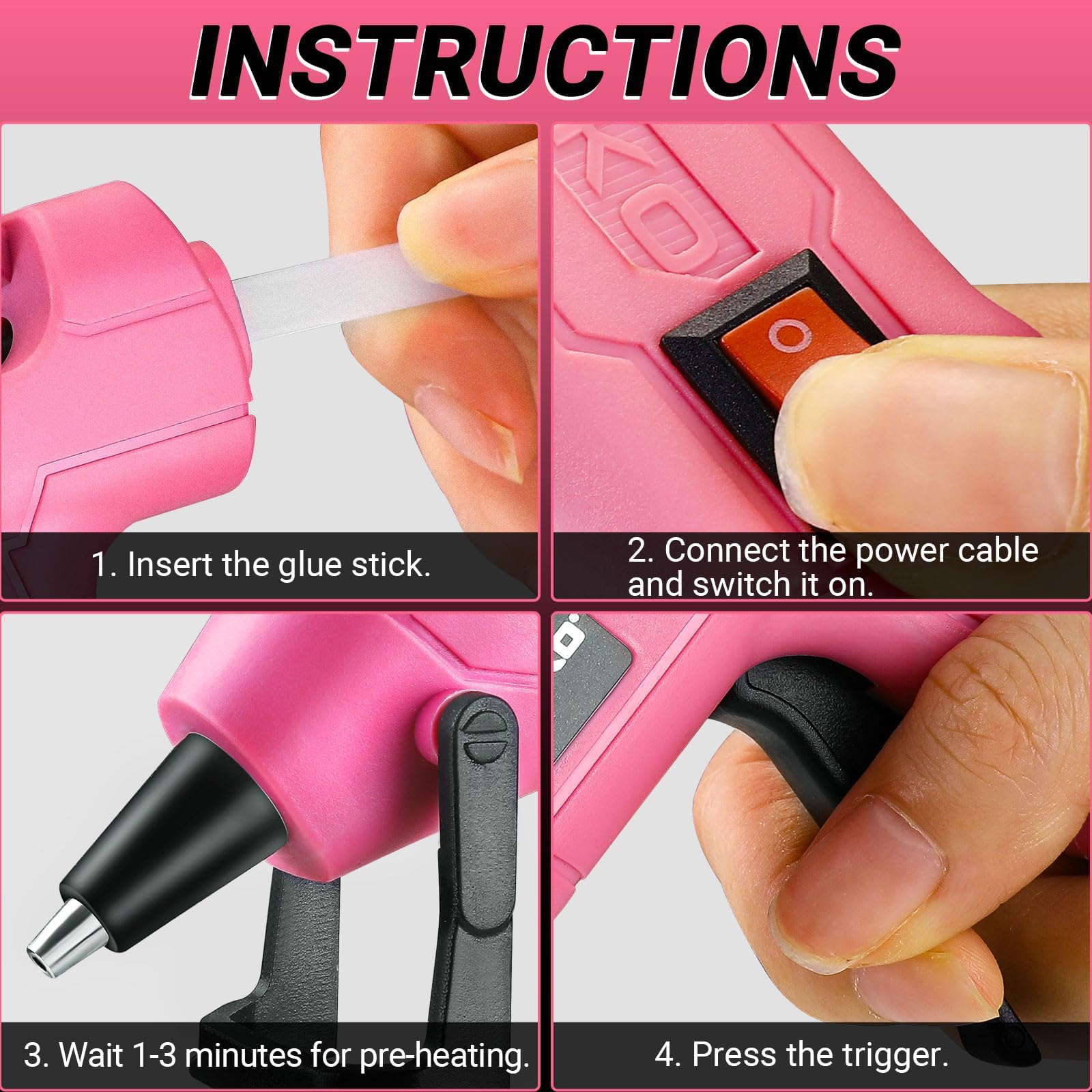 DEKO Pistola per colla calda 20 W mini silicone fai da te 30 pezzi rosa