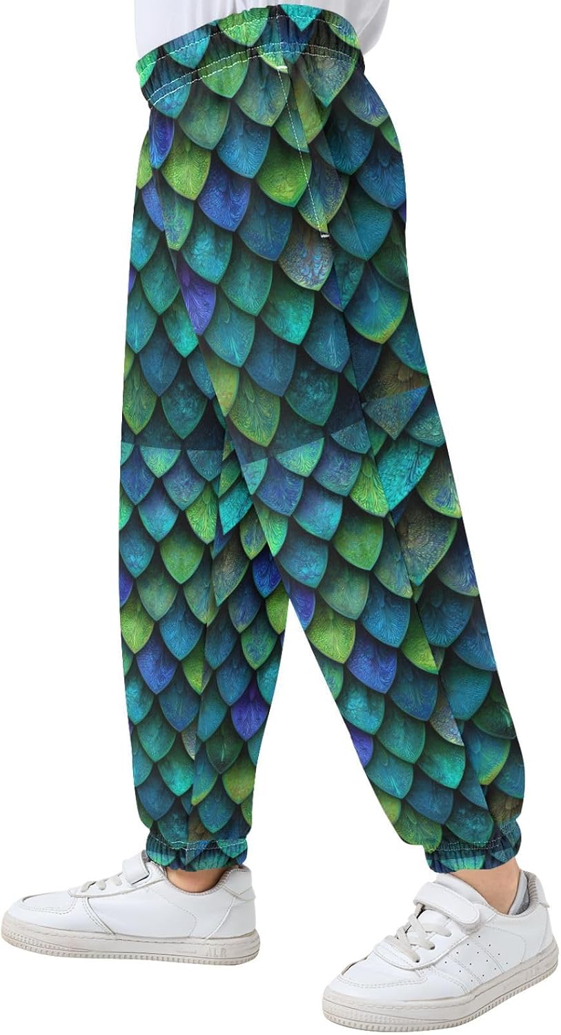 Pigsaly Boys Sweatpants Magic Animal Blue Dragon Fish Scale Athletic Sweatpants Sport Jogger Pants 3T