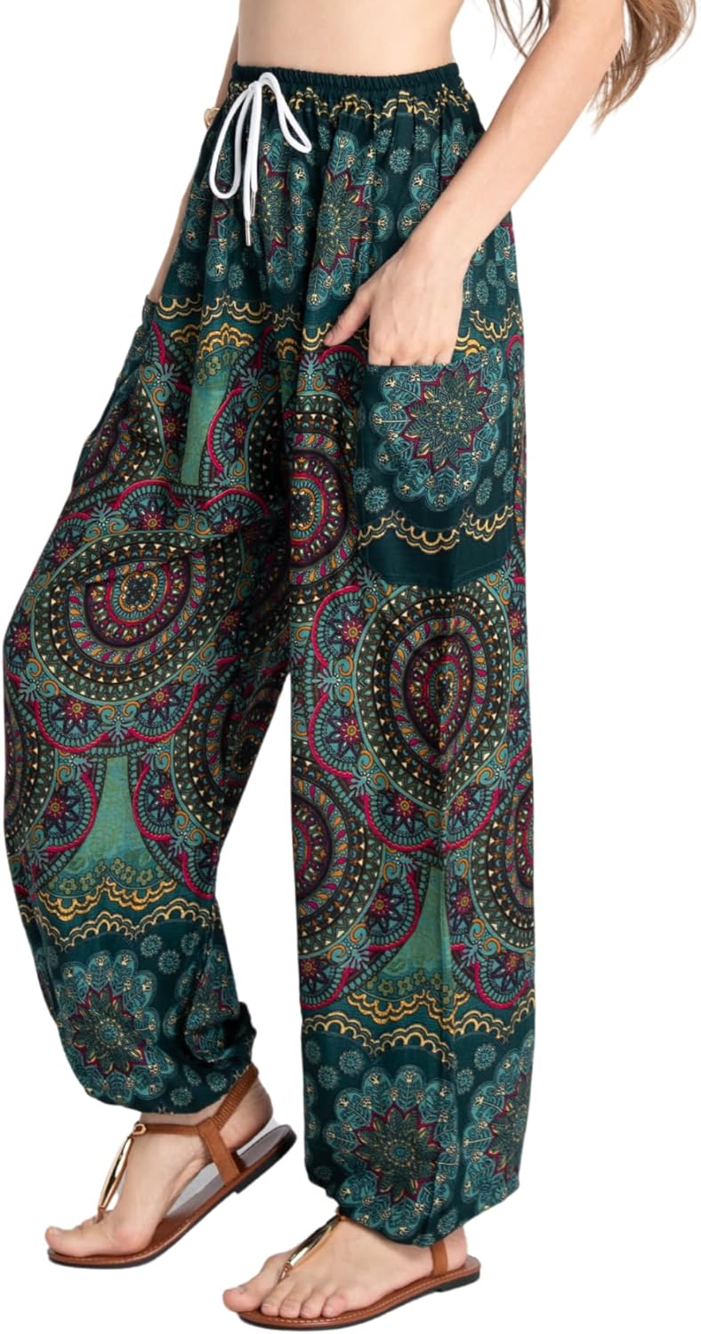 Tranquil Threads Women's Harem Pants with Pockets and Drawstring, Hippie Boho Yoga Clothes