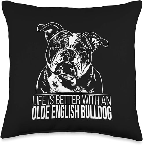 Miniatura 5 de Wilsigns Old English Bulldog Designs Proud Olde English Bulldog Life is Better Dog Gift Gift Throw Almohada de 17.7 x 17.7in, multicolor