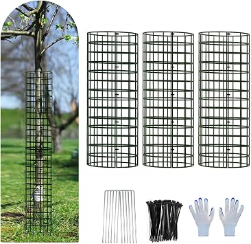 Tree Trunk Protector, 3 Pack Metal Mesh Tree Bark Protector 5 Dia x 16-1/2 H with Zip Ties & Stakes, Expandable tree guards trunk protector, Tree Protectors from Deer, Trimmers 3 Packs