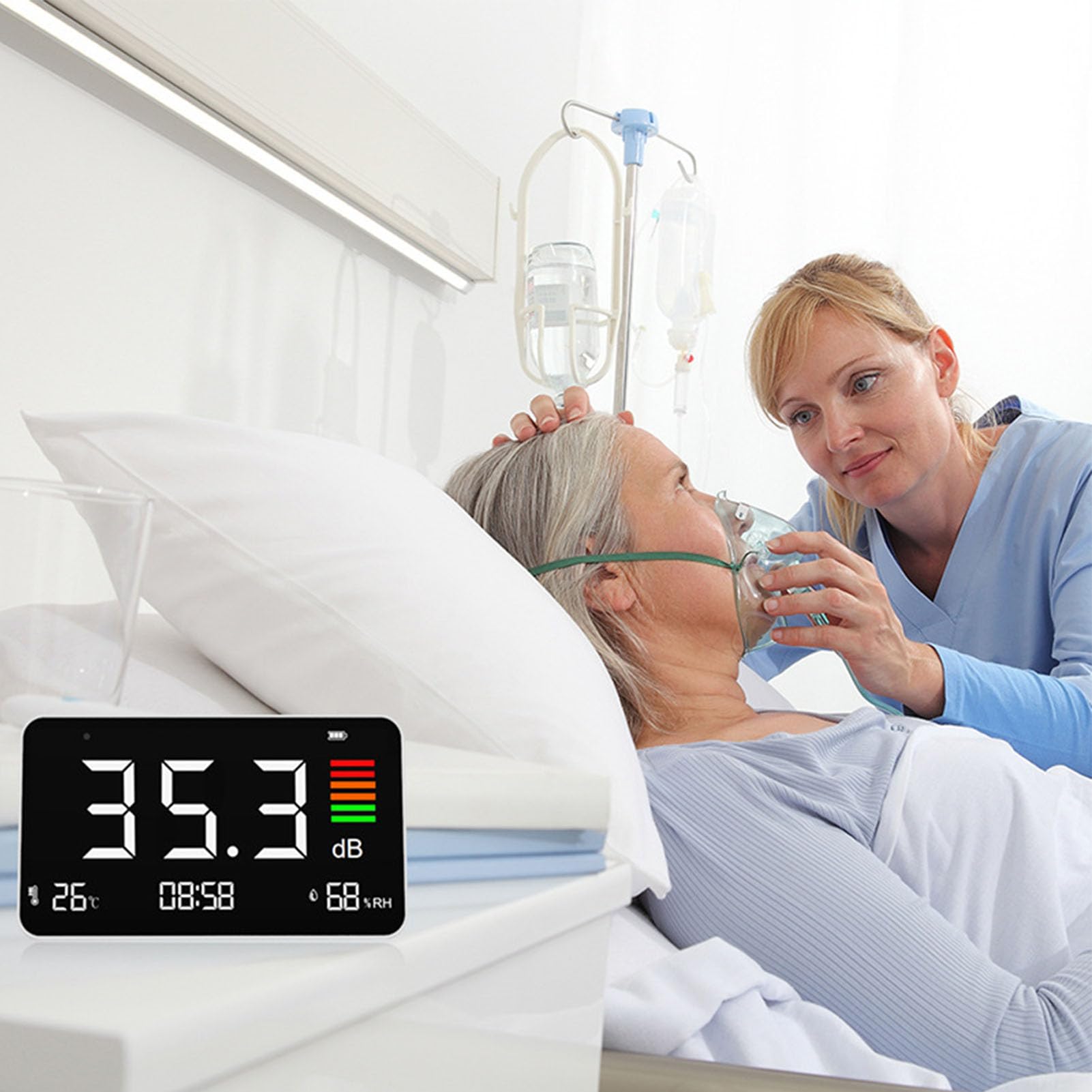 Sound Level Meter Desktop Decibel Meter Digital Decibel Meter Desktop Sound Level Meter 30-130dBA with Temp Humidity Detection for Home School Library DM219N