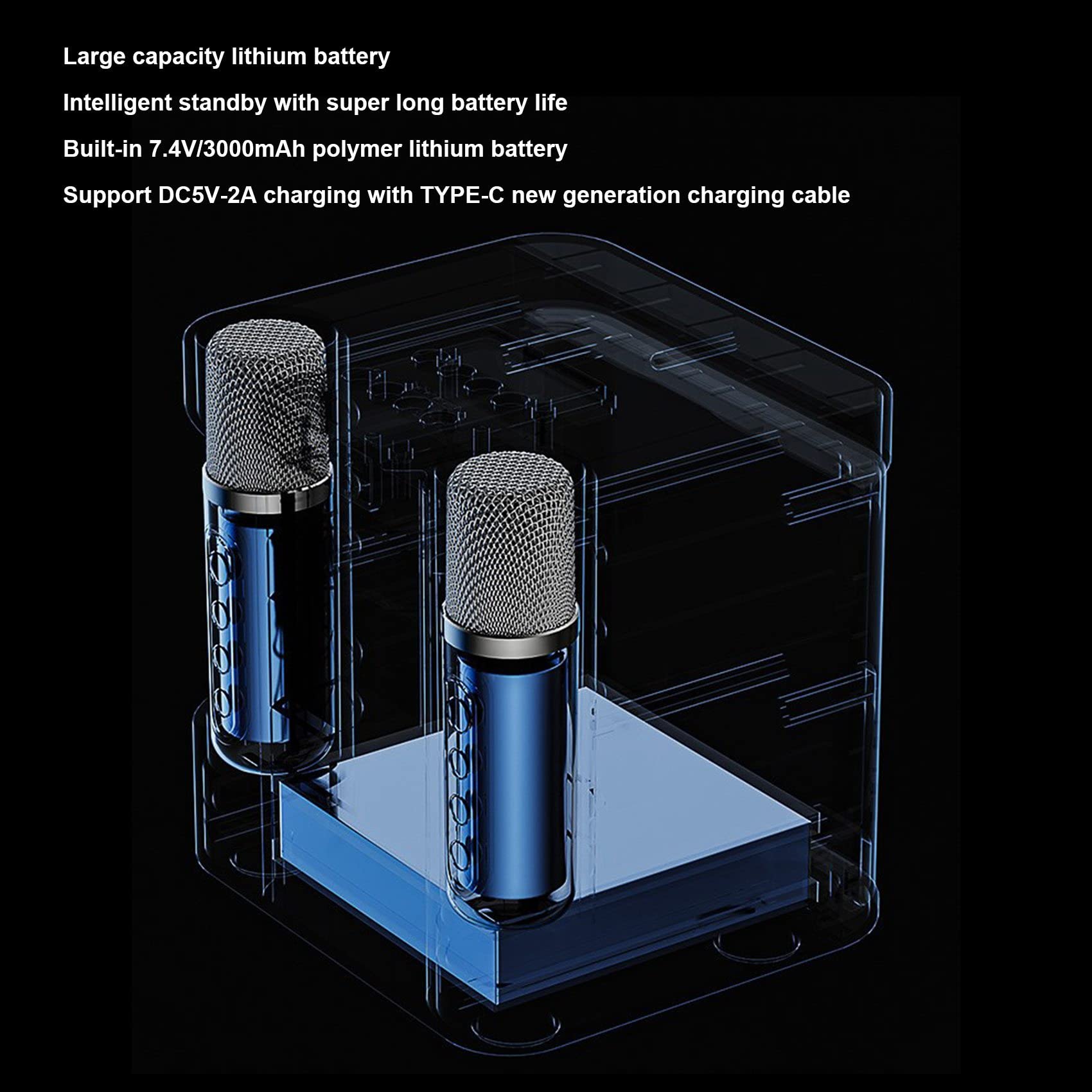 203 Altavoz Micrófono Set Home Equipo de canto inalámbrico Bluetooth KTV cambiador de voz -Negro