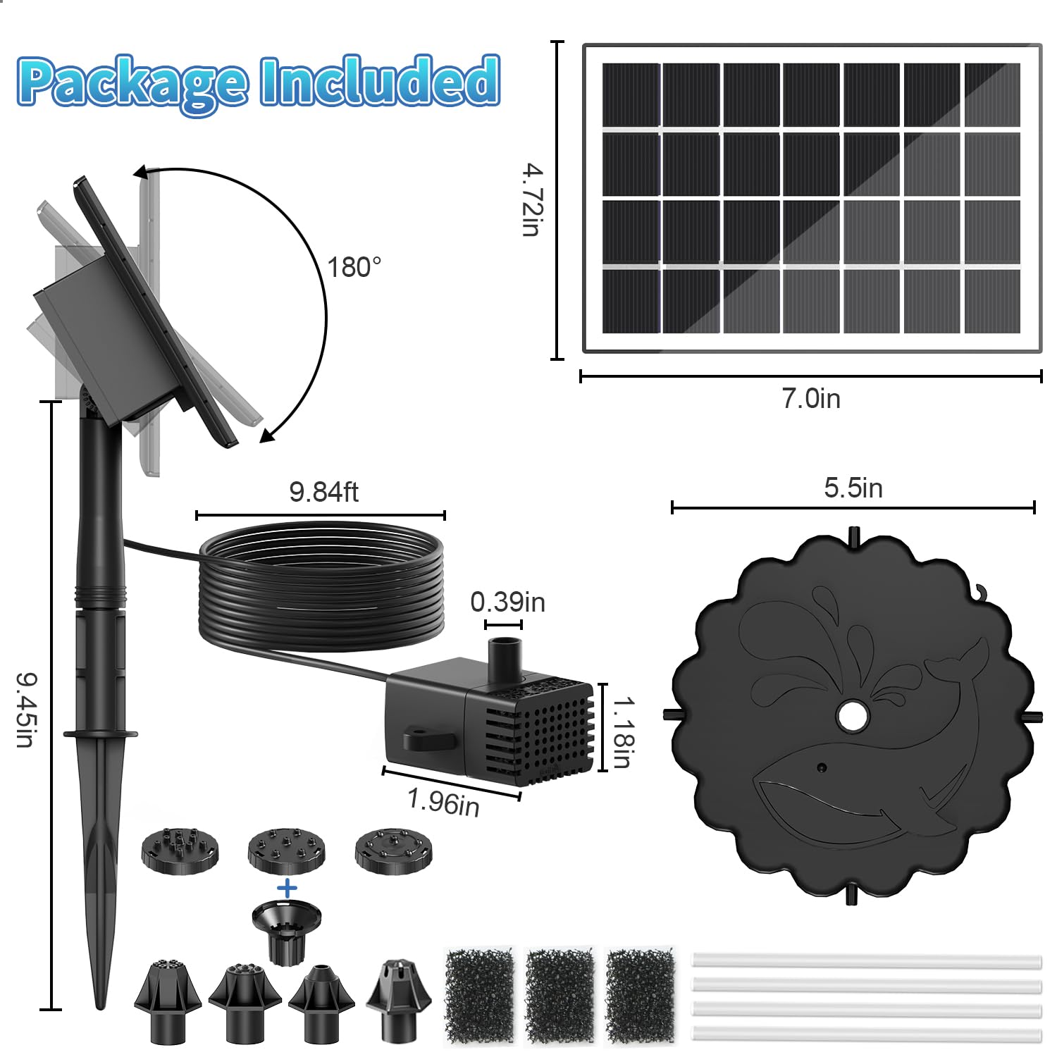 SZMP 2 en 1 Fuente Solar Jardín Exterior 3.5W, 2026 Nuevo Bomba de Agua Solar Flotante con 3M Cable & 8 Boquillas, para Estanque de Jardín Fuente, Baño para Pájaros, Estanque, Exterior, Piscina — view 5