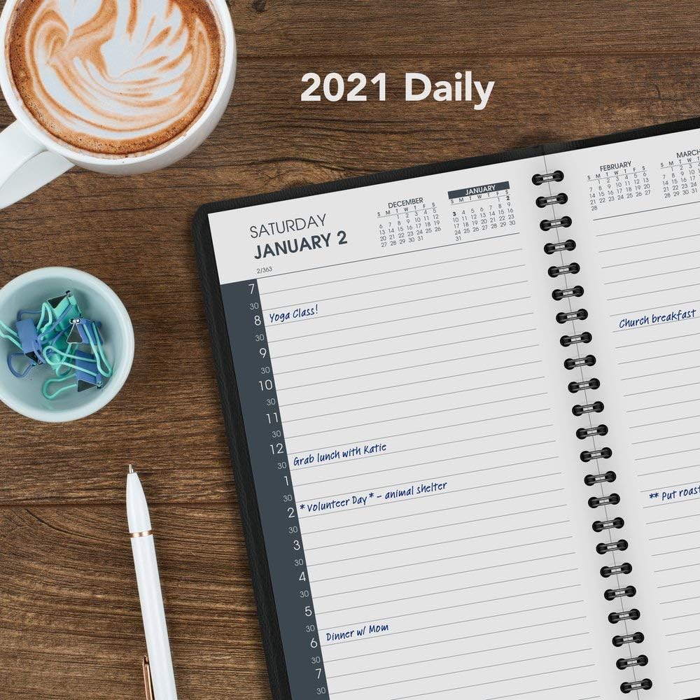 2021 Daily Appointment Book & Planner by AT-A-GLANCE, 5" x 8", Small, Black (702070521)