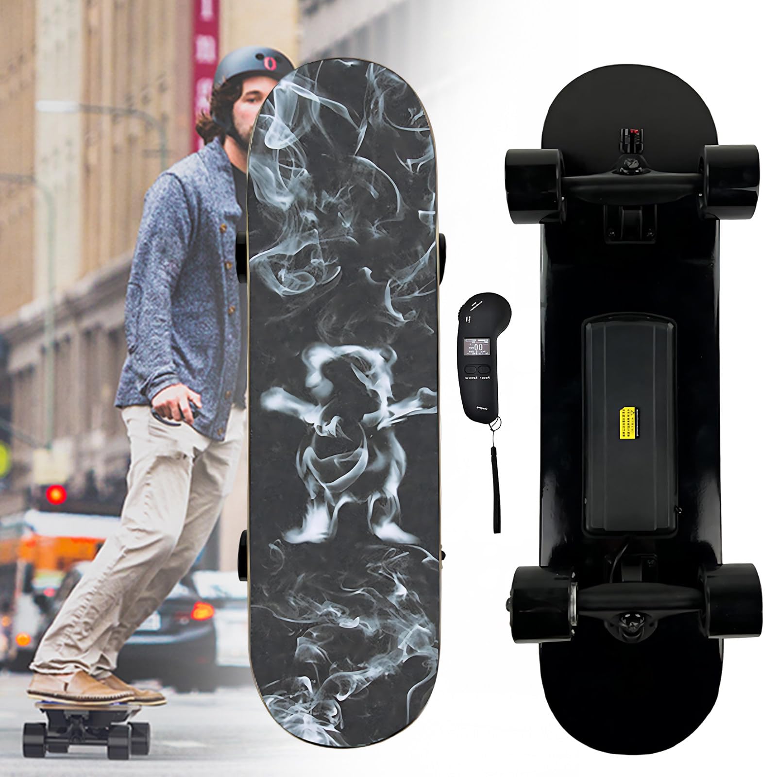 Giuggiolared Electric Skateboard with Remote, 15.5 Mph Top Speed, 9.3 Miles Range, Single/Dual Hub Motor, 4 Speed Modes, Smooth Braking, Skateboard for Adults ＆Teens D-Single-Motor