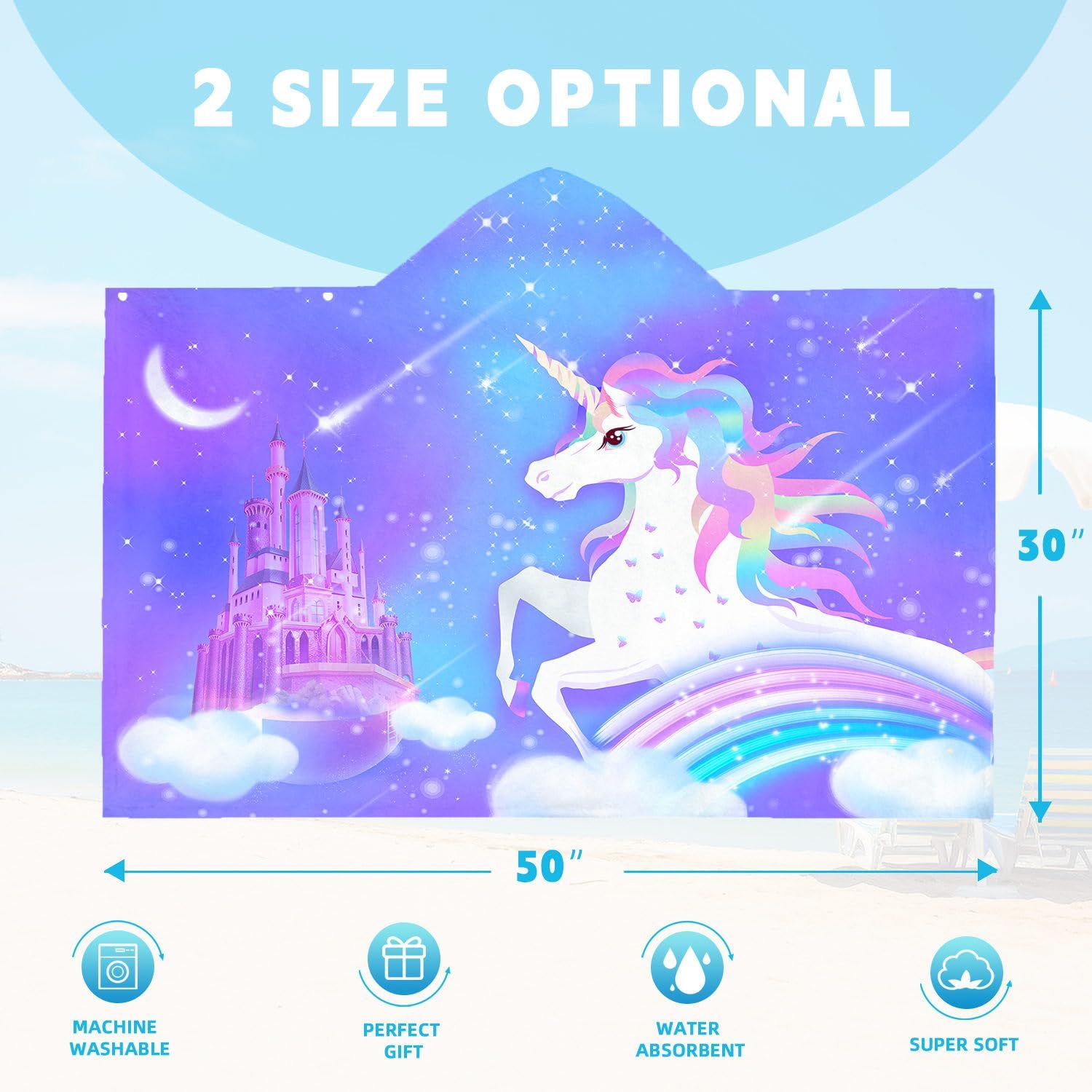 Bath Towels for Kids Ages 4-8 Beach Towels Unicorn Purple Pool Travel Swimming Bath Shower Towel for Girl Kids Beach Towel for Girls Hooded Towel 30 * 50 - Image 4