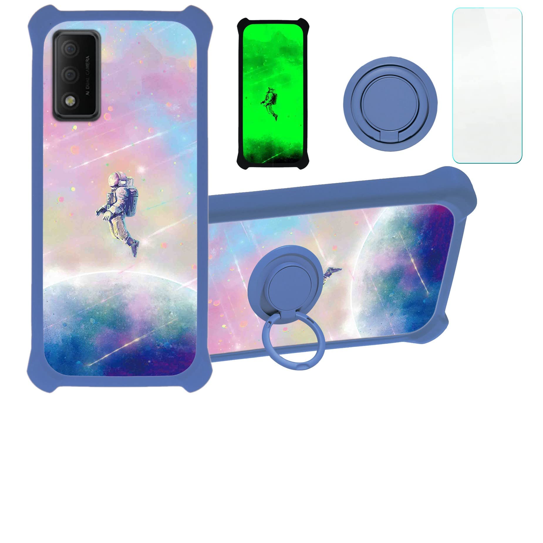 jioeuinly Case for TCL 30 T 30t Case Compatible with TCL 30 T 30t T603dl Phone Case Cover [with Tempered Glass Screen Protector][Hard PC + Soft Silicone][Ring Support] [Luminous Effect] YGL-FXJ