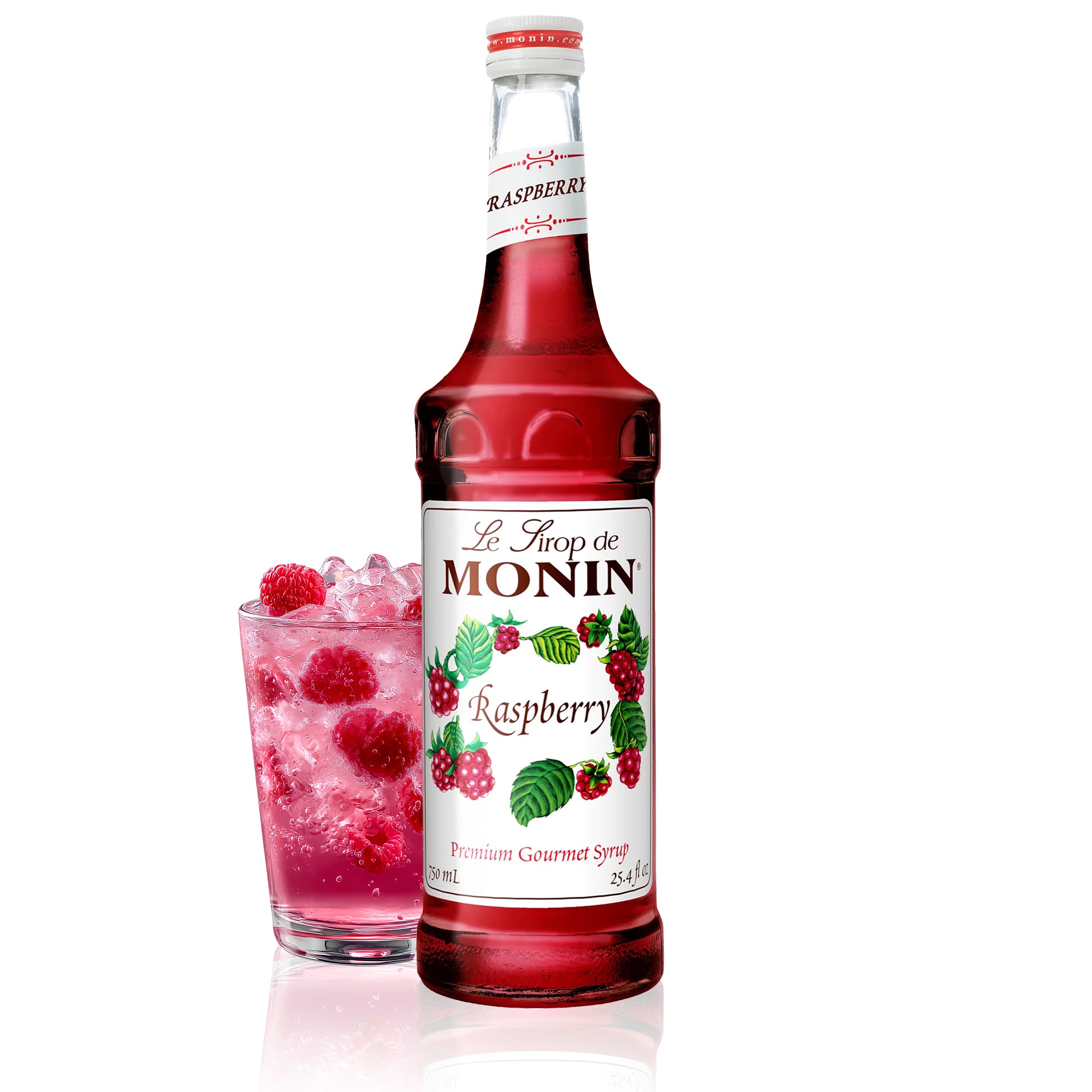 Monin - Raspberry Syrup, Sweet and Tart, Great for Cocktails and Lemonades, Gluten-Free, Non-GMO (750 ml)