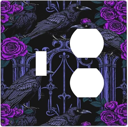 Miniatura 81 de Cubiertas Decorativas de Tomacorrientes Estilo Gótico Cuervo Flores Púrpuras 1 Gang Interruptor de Luz Simple Basculante Placa Cubierta Placas de