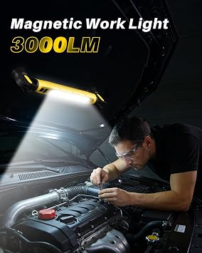 Magnetic Work Light, 3000LM LED Light Bar, 5200mAh Rechargeable Magnetic Underhood Work Light with Hooks, Cordless Battery Powered Mechanic Light for Inspection Workshop Emergency, 4 Lighting Modes